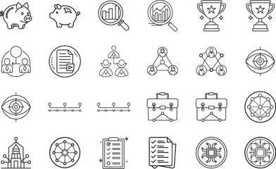 business, strategy, icons, growth, marketing, customer, service, goals, analysis, data, graph, chart, target, team, teamwork, success, achievement, progress, development, support, communication, email