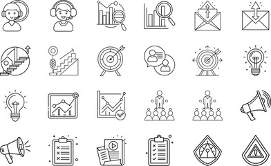Business Strategy Icons Growth, Marketing, Customer Service, Goals, Analysis