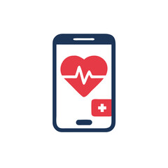 Medical app icon, colorful design, smartphone with heart and ECG line, on white background