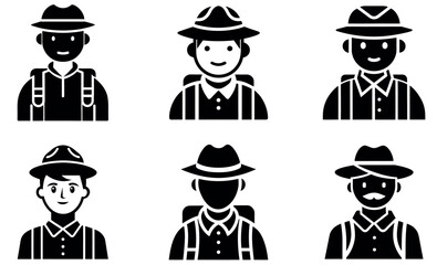 This graphic features  black and white silhouette icons of people wearing hiking hats and carrying backpacks.