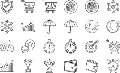 Business Success Icons Growth, Security, Time, and Ecommerce
