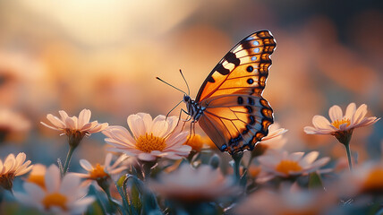 A butterfly in a blooming meadow.