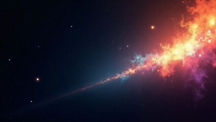 Ethereal Cosmic Void Illustration, Luminous Streak Exploding into Spectral Hues, Deep Black Background with Copy Space