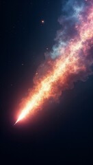 a breathtakingly detailed, ultra-high-resolution illustration of a cosmic tapestry, with a stunning spectral comet trail dominating the right periphery, its vibrant, iridescent hues diffusing into del