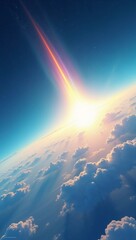 Radiant Cosmic Flare Illustration, Prismatic Colors, Ethereal Horizon with Copy Space