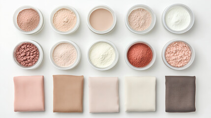 Fototapeta premium Various cosmetic powders and creams arranged neatly containers, showcasing range of colors and