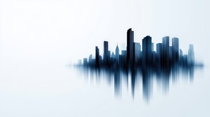 Fototapeta premium A minimalist representation of a city skyline, featuring tall skyscrapers reflected in calm waters. The image exudes a serene and modern ambiance, perfect for architectural themes.