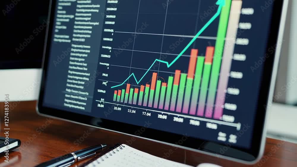 Poster financial growth visualization depicting rising profits and business success, revealing upward trend