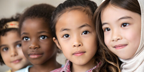 Cultural diversity in children community center portrait photography indoor close-up unity in multiculturalism