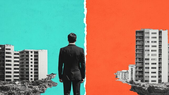 Thriving business vs. Struggling industry urban landscape digital art