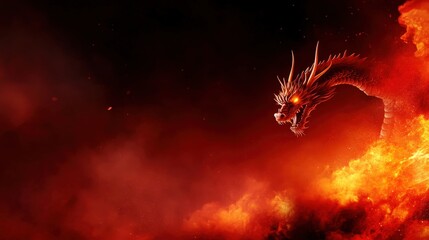 A fierce dragon emerges from the flames, symbolizing power and mystery in mythological lore