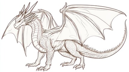 Fototapeta premium Line drawing of a fantasy dragon