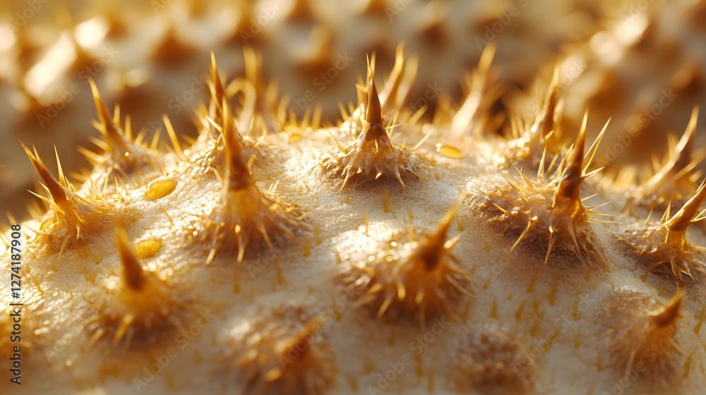 Poster a detailed macro shot reveals the intricate texture of a spiky plant, showcasing its numerous sharp 