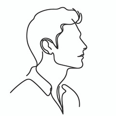 Minimalist one-line drawing of a man in profile