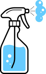 Clean icon of fluid spray in cleaning bottle aerosol. Sign tool for water gas nozzle, disinfection, hygiene spatter.