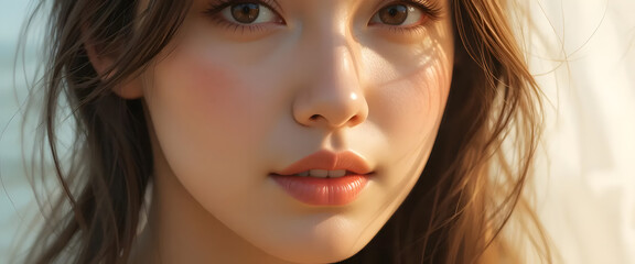 Fototapeta premium Intimate close-up portrait of a young woman natural light beauty photography outdoor setting soft focus emotion expression