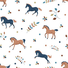 Seamless vector pattern with cute cartoon ponies