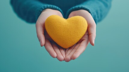 Fototapeta premium Hands Holding Glowing Heart Symbolizing Awareness and Compassion