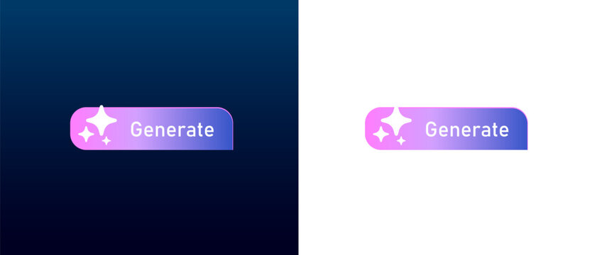 Modern AI generate button with futuristic gradient design and digital stars. Icon featuring artificial intelligence, machine learning and technology. Ideal for apps, websites, branding or innovation.