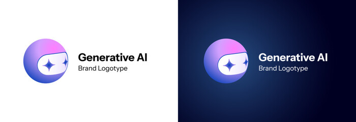 Modern AI icon with chatbot mascot. Futuristic robot head with gradient colors and minimal design. Symbol of artificial intelligence, digital innovation and machine learning. Vector illustration.