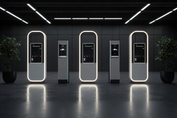 Efficient payment solutions in a spacious car park modern facility digital kiosks urban environment futuristic concept