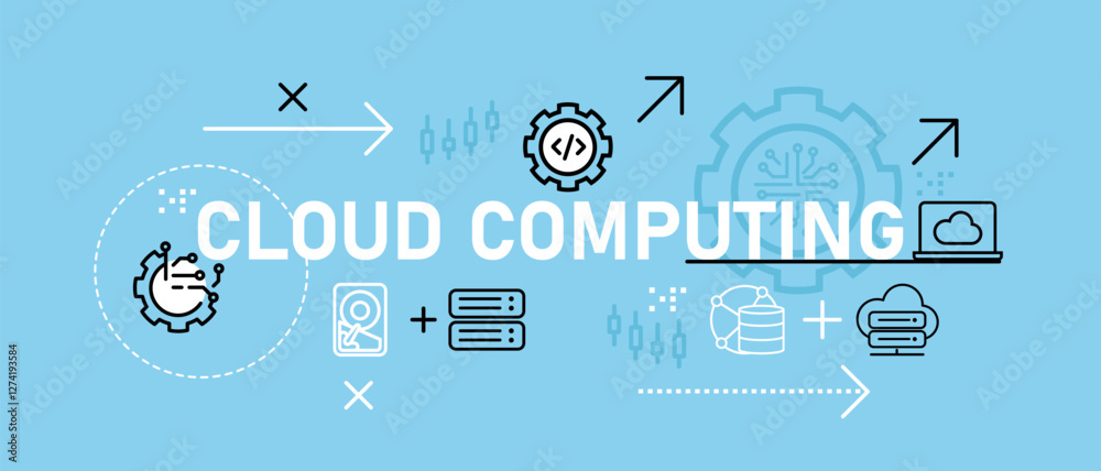 Poster cloud computing conceptual wireless technology software management modern technology database storag