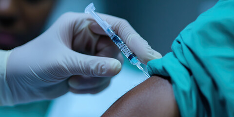 Injection Administration: Close-up of Syringe and Arm
