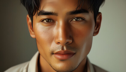Portrait of a young man studio photography neutral background close-up expression of confidence