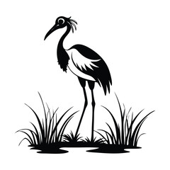 heron, icon symbol, crane - bird, bird, animal, black and white, water bird, egret, stork, beak, vector.
