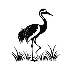 heron, icon symbol, crane - bird, bird, animal, black and white, water bird, egret, stork, beak, vector.