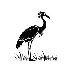 heron, icon symbol, crane - bird, bird, animal, black and white, water bird, egret, stork, beak, vector.