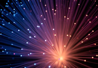 Illuminated Optical Fiber Strands, Representing Fast Internet Connectivity and Communication Networks