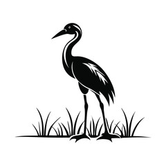 heron, icon symbol, crane - bird, bird, animal, black and white, water bird, egret, stork, beak, vector.