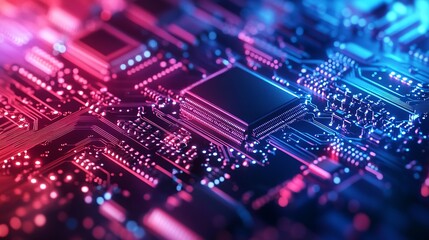 Fototapeta premium High-tech printed circuit board close-up, futuristic digital technology background