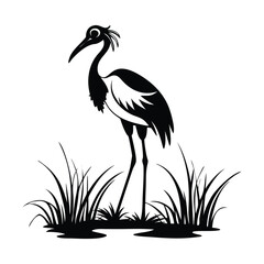 heron, icon symbol, crane - bird, bird, animal, black and white, water bird, egret, stork, beak, vector.