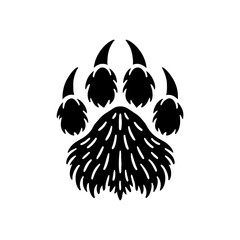Wild bear paw print silhouette vector flat illustration design on white background.