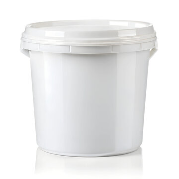 Empty white plastic bucket isolated on transparent background