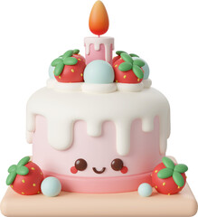 Strawberry birthday cake for celebration party, Happy Birthday, 3d illustration