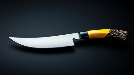 A stylish curved knife showcasing a unique handle design in yellow, ideal for chefs and food lovers, combining beauty with practicality in kitchen tools.