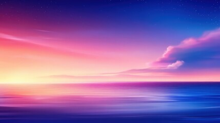 Obraz premium A stunning sunset over the calm ocean, showcasing vibrant hues of purple, pink, and blue. This serene scene captures the beauty of nature and the tranquility of twilight.