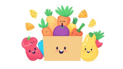 Obraz premium Happy vegetables in paper bag; white background; healthy eating