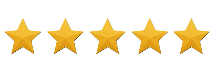 Obraz premium Five Gold Stars Rating Icon on transparent PNG or White Background