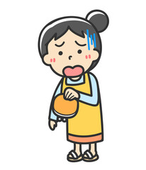 お金が無くてショックを受けるエプロンを着た主婦