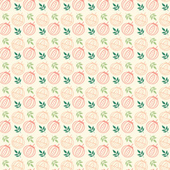Seamless Peach Pattern with Soft Pink Fruits and Green Leaves on Cream Background