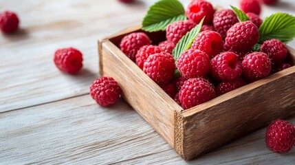 raspberries in a wooden box