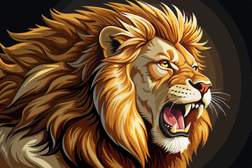 Roaring Lion Digital Illustration – Majestic Mane, Fierce Expression, Powerful Wildlife Art.