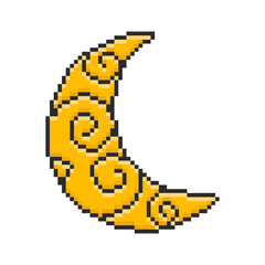 Crescent Moon of Ramadan in pixel style. Vector illustration on a white background.