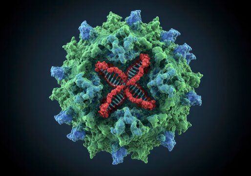 Futuristic 3D Rendering of Adeno-Associated Virus (AAV) for Genetic Research