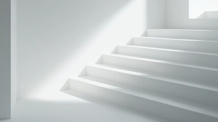 Fototapeta premium White stairs, sunlight, minimalist interior, modern design, website banner