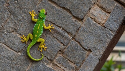 Lizard on the wall of blue